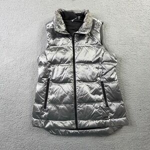 Athleta Responsible Down Arch Puffer Vest Quilted Metallic Silver Womens Medium